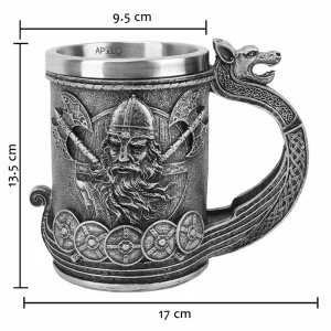 Vaso Taza Mug Vikingo Medieval Mango De Dragon Acero Inoxidable