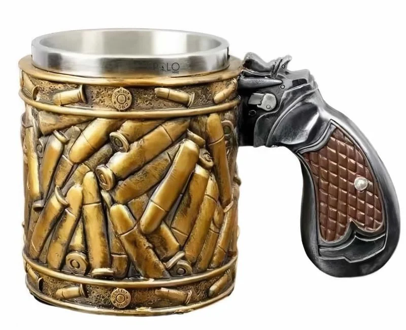 Vaso Taza Mug Decorativo Diseño Militar Balas Acero Coleccionable