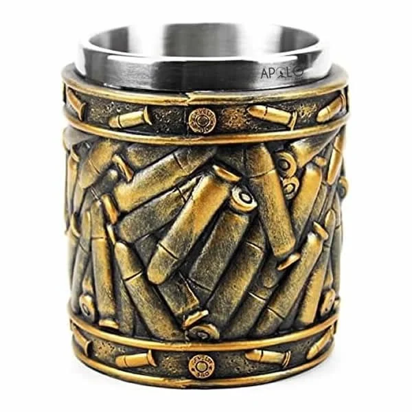 Vaso Taza Mug Decorativo Diseño Militar Balas Acero Coleccionable