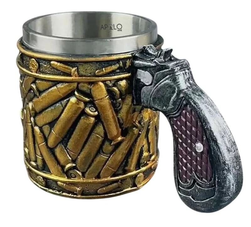 Vaso Taza Mug Decorativo Diseño Militar Balas Acero Coleccionable