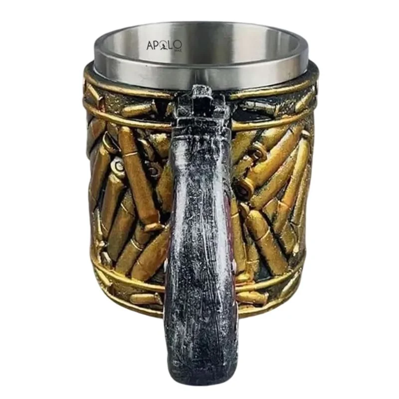 Vaso Taza Mug Decorativo Diseño Militar Balas Acero Coleccionable