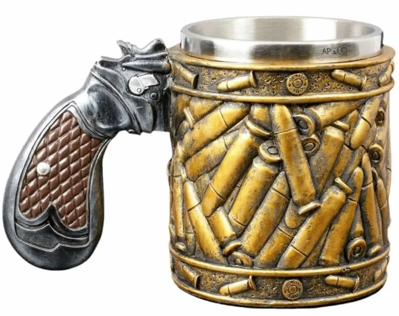 Vaso Taza Mug Decorativo Diseño Militar Balas Acero Coleccionable