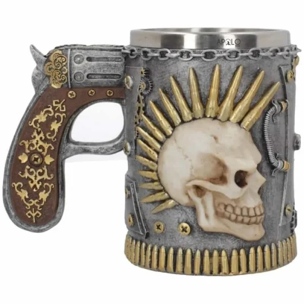 Vaso Taza Mug Decorativo Calavera Punk Acero Coleccionable
