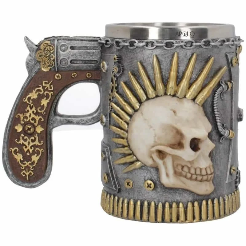 Vaso Taza Mug Decorativo Calavera Punk Acero Coleccionable