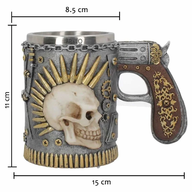 Vaso Taza Mug Decorativo Calavera Punk Acero Coleccionable