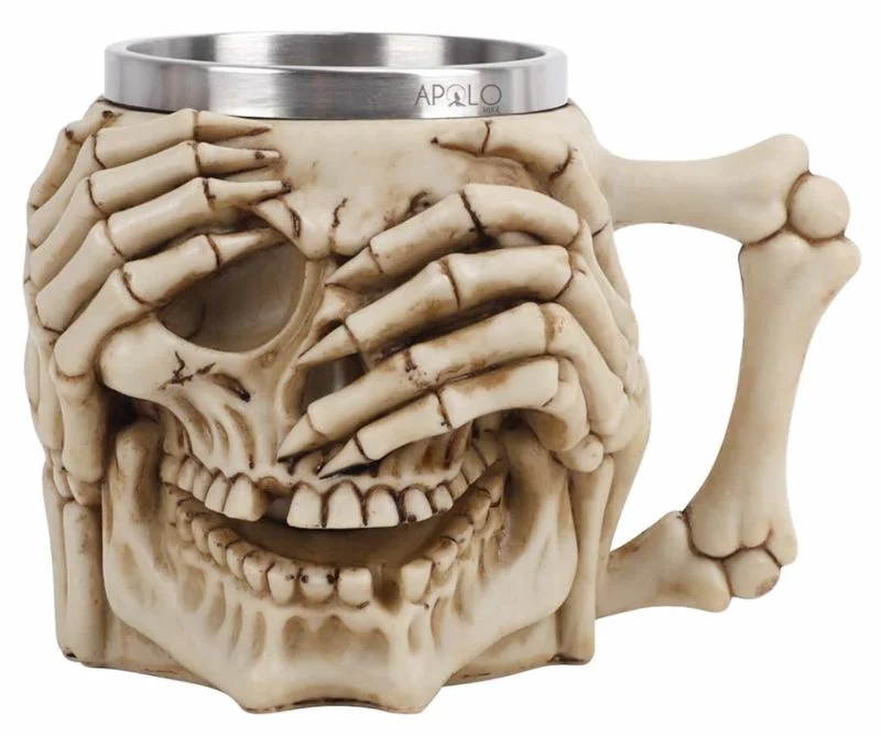 Vaso Taza Mug Decorativo Calavera Con Manos Esqueleto Coleccionable