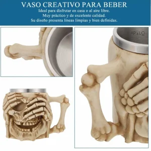 Vaso Taza Mug Decorativo Calavera Con Manos Esqueleto Coleccionable