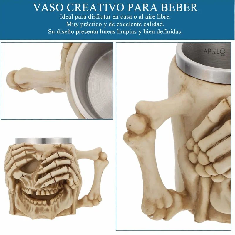 Vaso Taza Mug Decorativo Calavera Con Manos Esqueleto Coleccionable