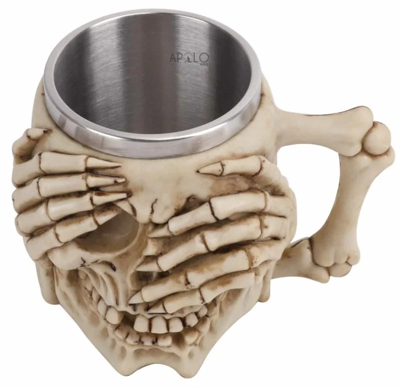 Vaso Taza Mug Decorativo Calavera Con Manos Esqueleto Coleccionable