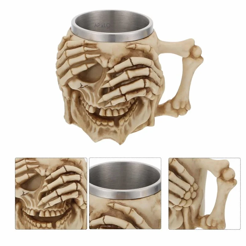 Vaso Taza Mug Decorativo Calavera Con Manos Esqueleto Coleccionable
