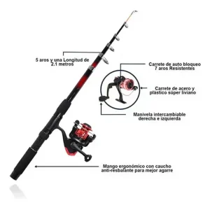 Caña De Pescar Telescópica Bara 2.1 Mts Carrete Nylon + Anzuelos