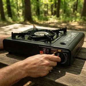 Estufa Portatil Fogon Camping + Accesorios + 4 Gas Butano