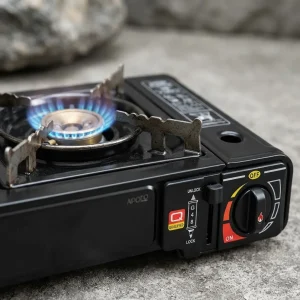 Set Cocina Estufa Gas Portatil + Portacomidas Olla Sarten Camping