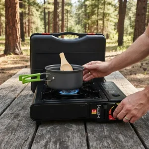 Set Cocina Estufa Gas + Portacomidas Olla Sarten + 2 Butano