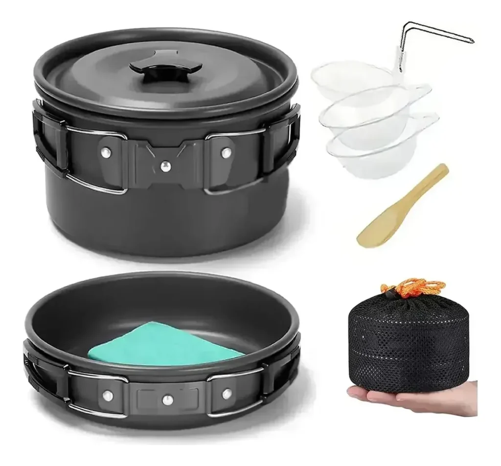 Set Cocina Estufa Gas + Portacomidas Olla Sarten + 4 Butano