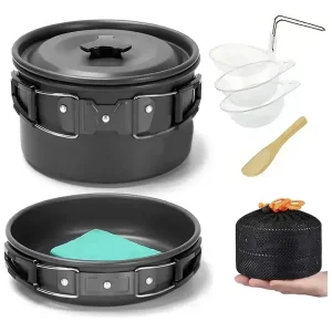 Set Cocina Estufa Gas + Portacomidas Olla Sarten + 4 Butano