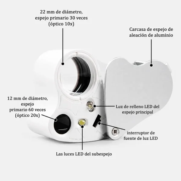 Lupa De Joyería Aumento 30x y 60x Con Iluminación Led X 12 Und