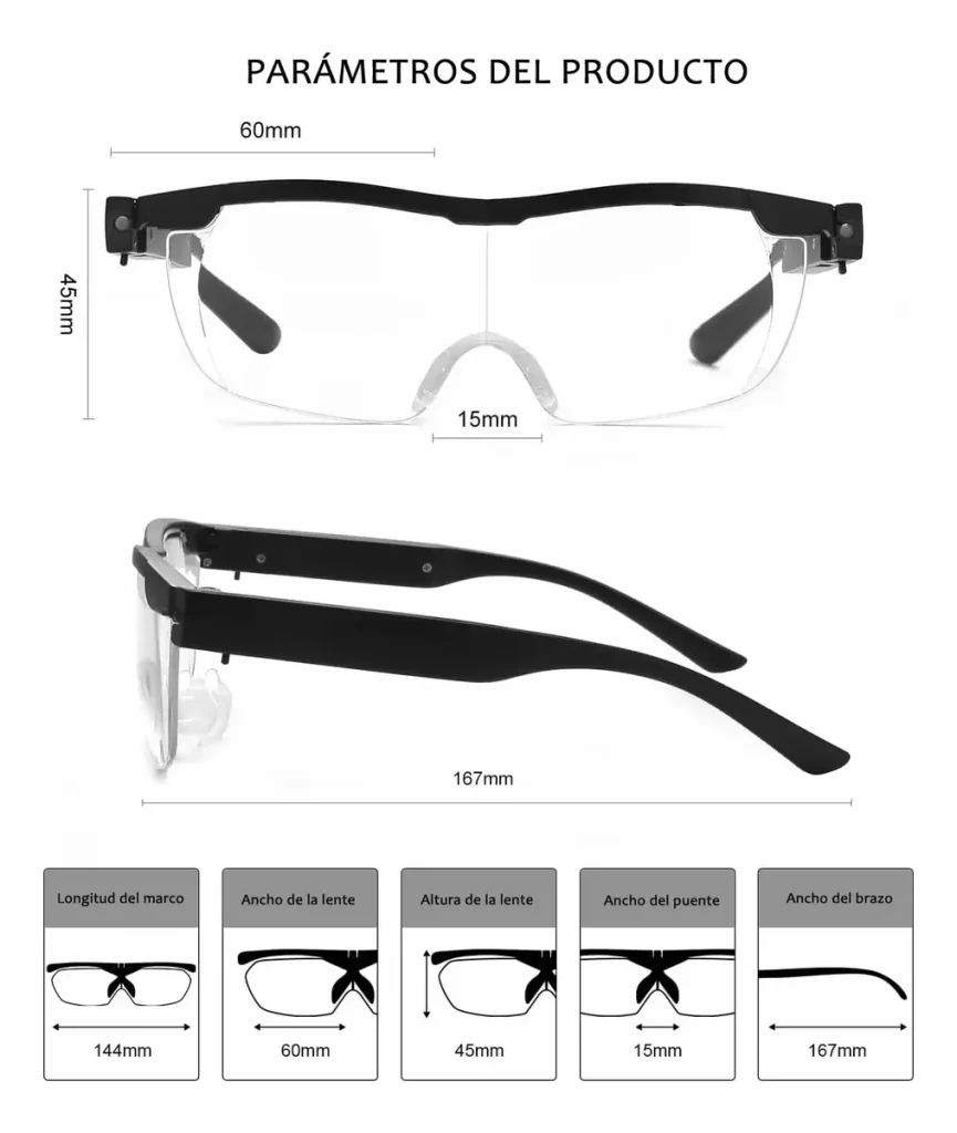 Gafas Lupa Aumento Proteccion Vision Luz Led Zoom 160 %