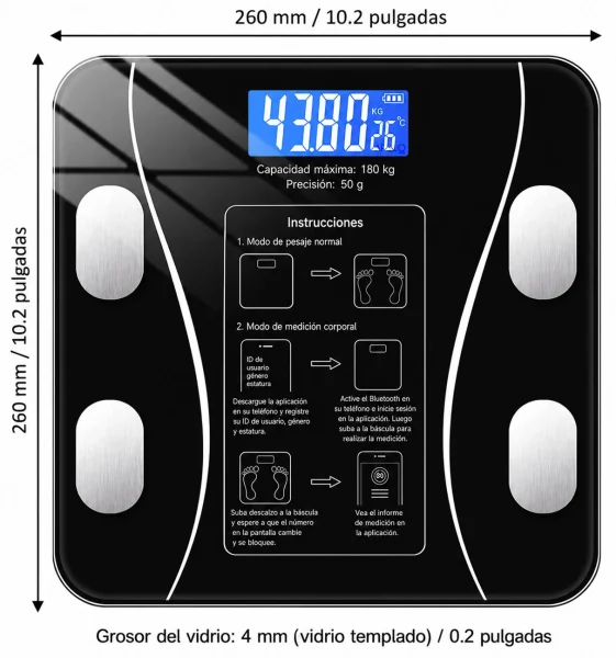 Bascula Digital Pesa Personal Inteligente Bluetooth 180 Kg
